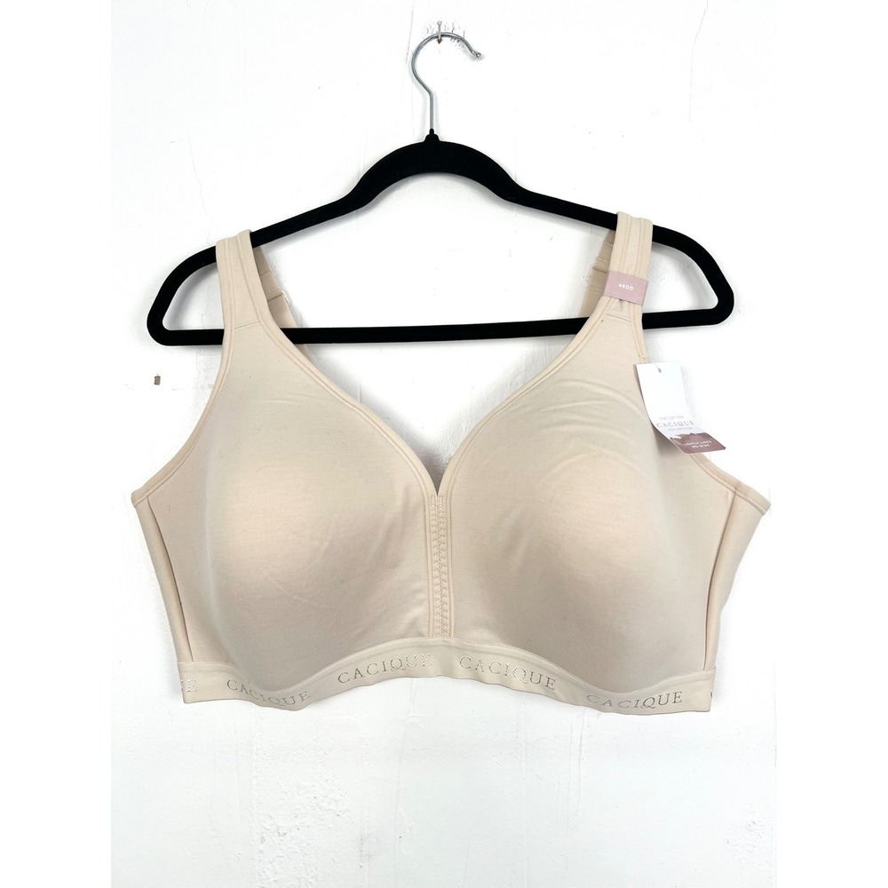 Cacique The Cotton Collection Lightly Lined‎ No-Wire Bra Beige 46DD New